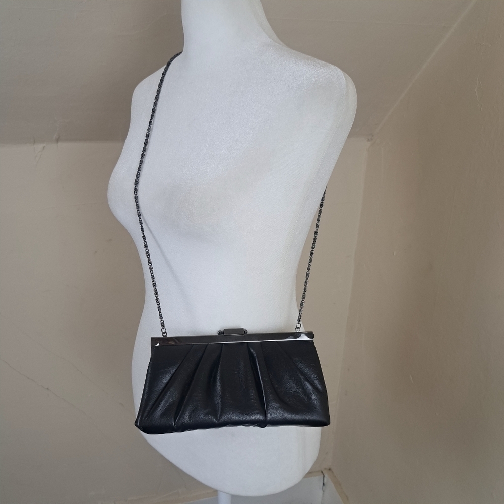 Gunne Sax Pleated Leather Women's Evening Clutch with Silver Chain Purse